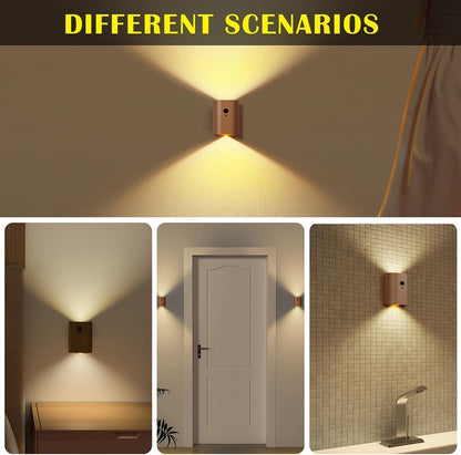 LANDGOO Wooden LED Step Lights Wall Lamp, 2700-3000K Motion Sensor Night Lights, Rechargeable Stair