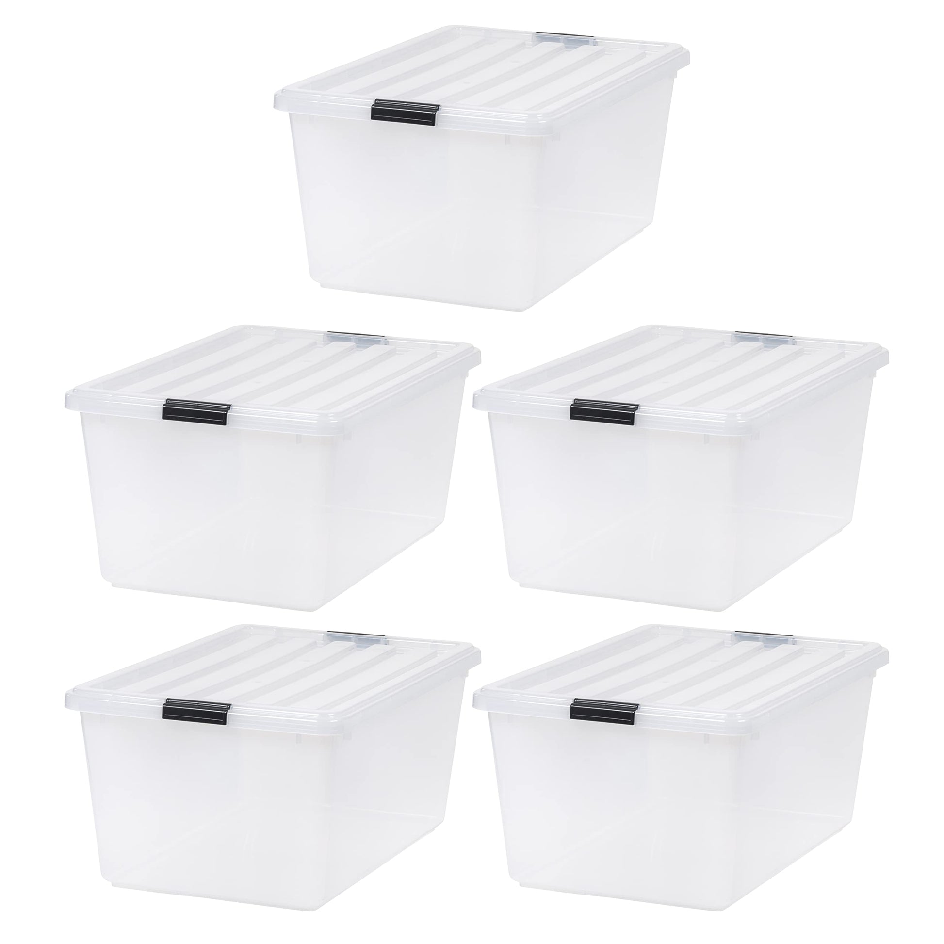 IRIS USA 68 Quart / 17 Gal. Stackable Plastic Storage Bins with Lids and Latch Buckles, 5 Pack