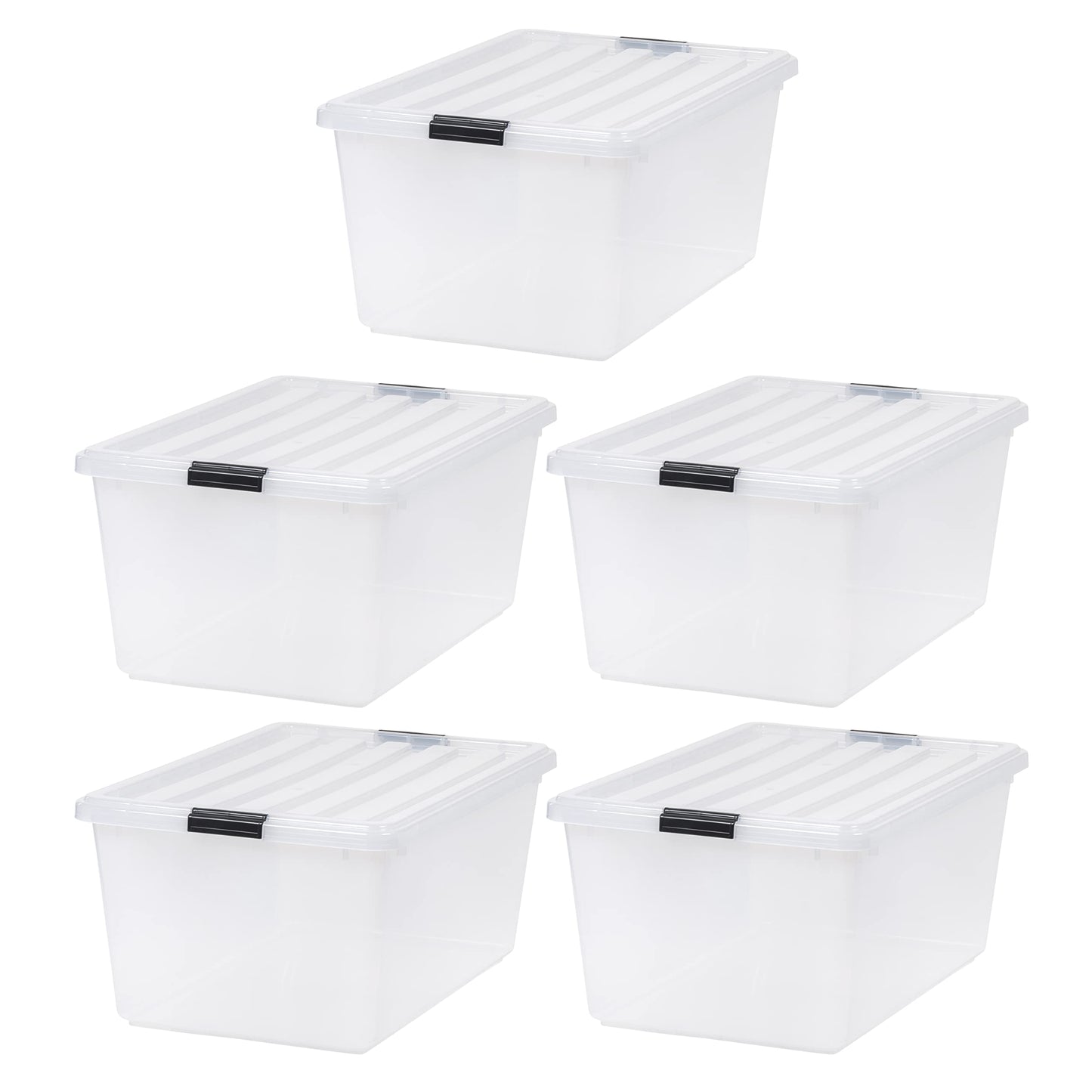 IRIS USA 5-Pack 68 Qt Stackable Storage Bins with Lids, Clear