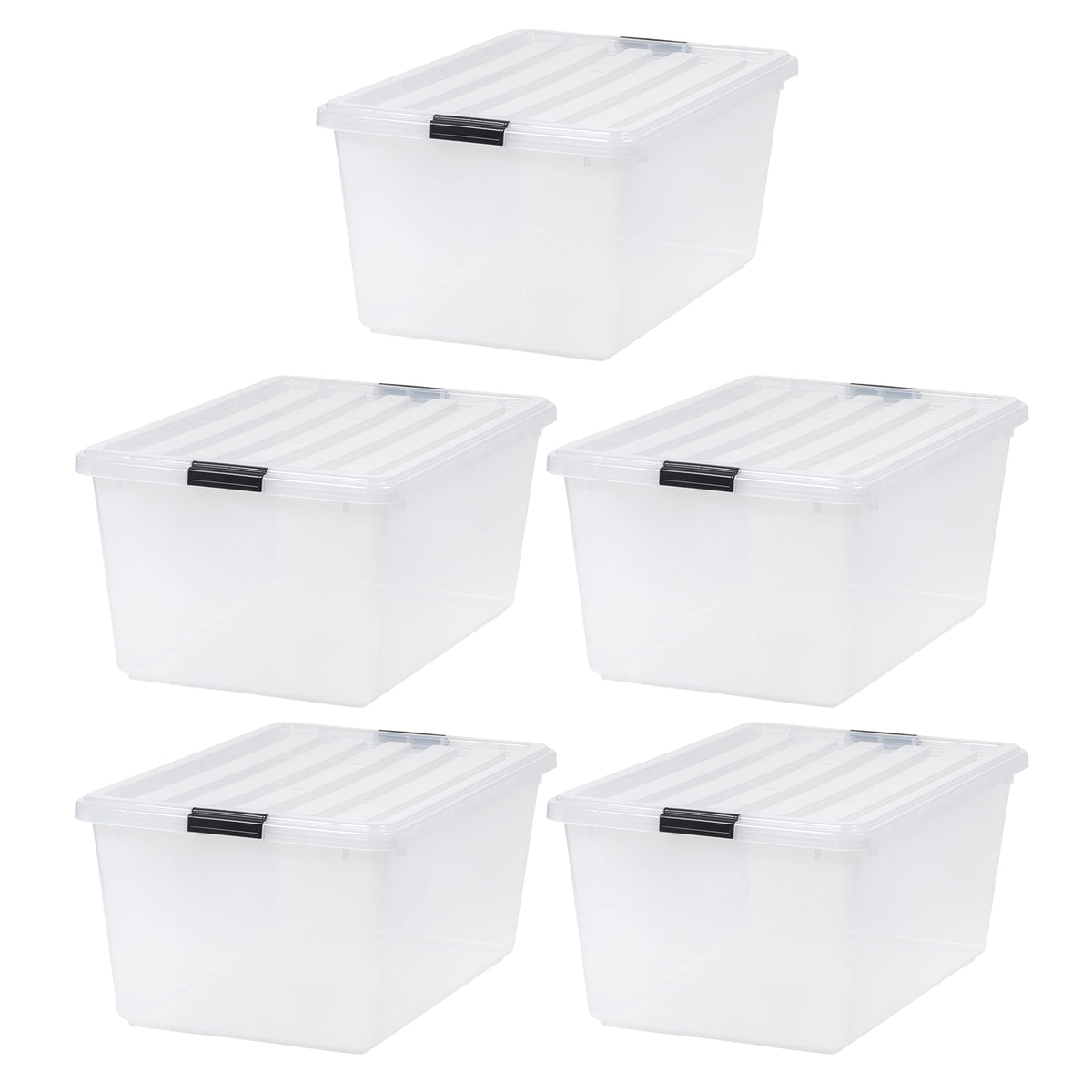 IRIS USA 5-Pack 68 Qt Stackable Storage Bins with Lids, Clear