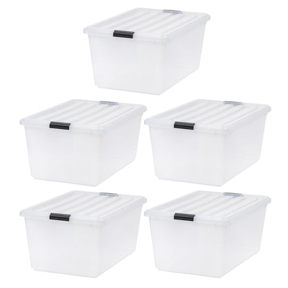 IRIS USA 5-Pack 68 Qt Stackable Storage Bins with Lids, Clear