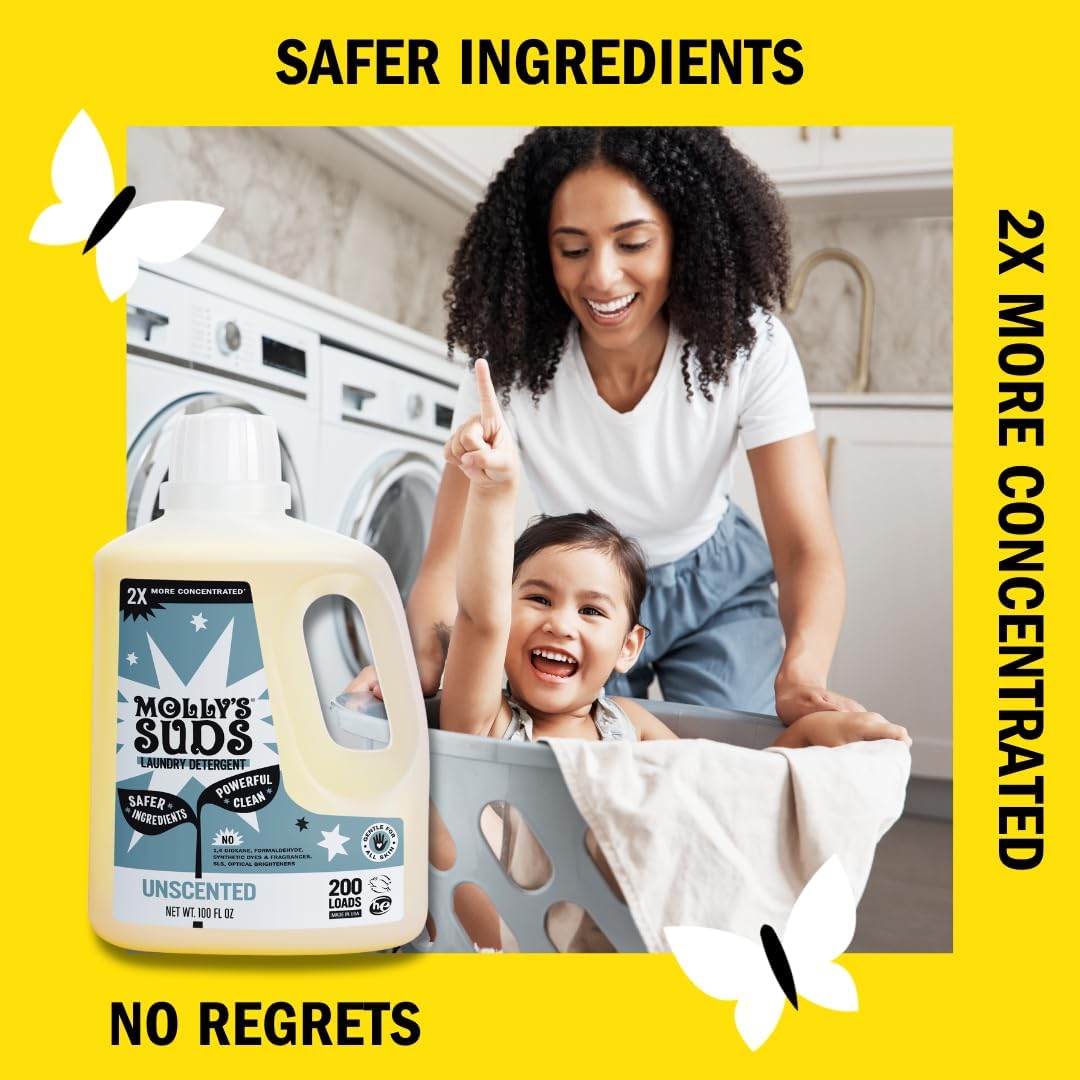 Molly's Suds Liquid Laundry Detergent | Clean Laundry Detergent Soap for Sensitive Skin | 2x
