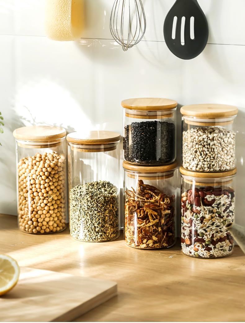 17oz Glass Food Storage Jars, Glass Jars with Bamboo Lids, Kitchen Storage Jars, Set of 12