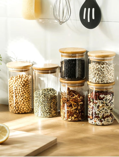 17oz Glass Food Storage Jars, Glass Jars with Bamboo Lids, Kitchen Storage Jars, Set of 12