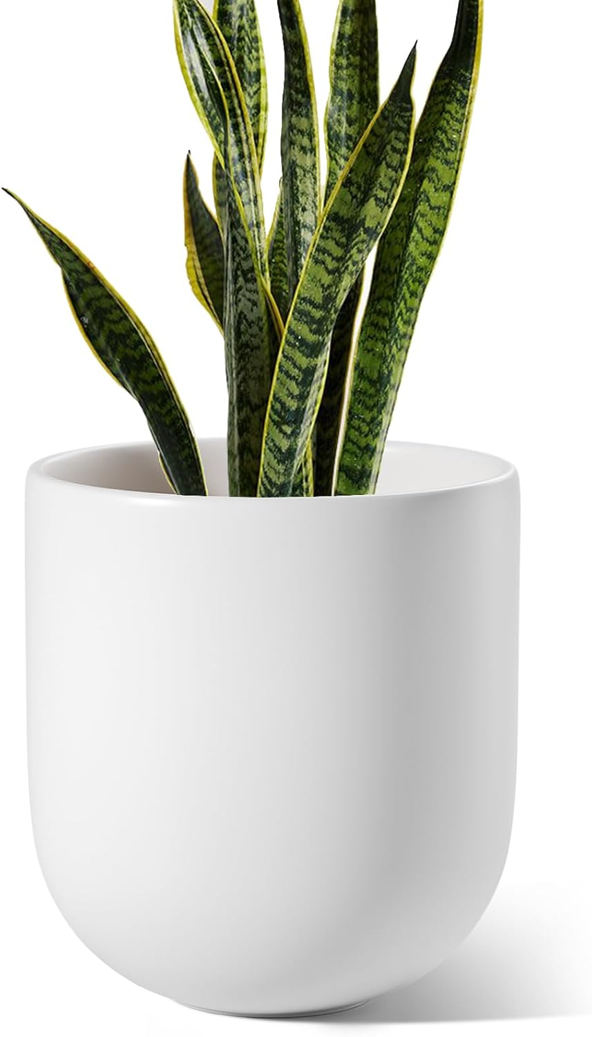 LE TAUCI 10 Inch Plant Pot, Ceramic Pots for Plants with Drainage Hole and Rubber Plug, Plant Pots