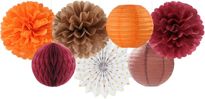 Fall Boho Baby-Shower Party-Decorations Streamers-Lanterns - 14pc Autumn Harvest Brown Orange