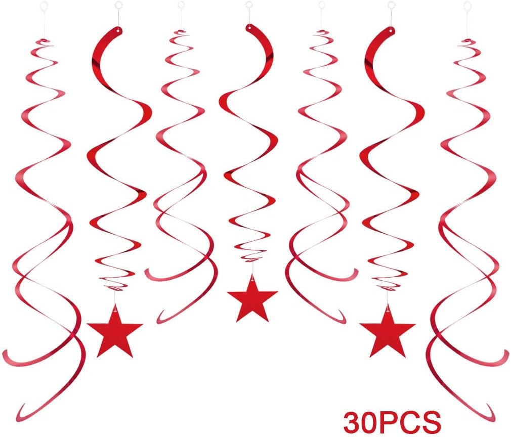 Party Star Swirl Decorations, Red Foil Ceiling Hanging Swirl Decorations with Star, Whirls