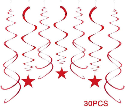 Party Star Swirl Decorations, Red Foil Ceiling Hanging Swirl Decorations with Star, Whirls