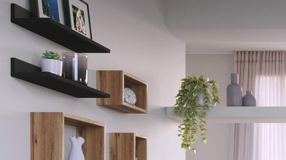 Mobili Fiver, Set of 2 Rachele Shelves, 23.62 in, Ashwood Black, Melamine-Finished, Wall Mounted