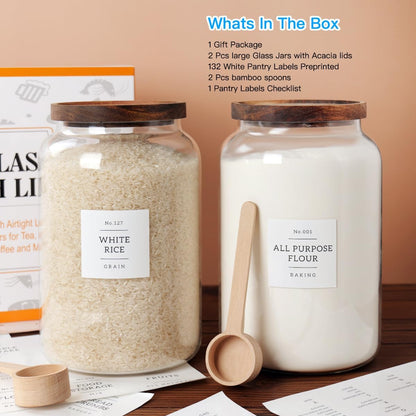2 PCS Large Glass Jar with Airtight Lid, Glass Food Storage Jars for Tea,Spice,Cereal