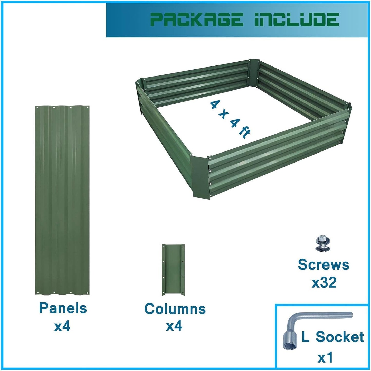 4x4x1ft Metal Raised Garden Bed Kit，Galvanized Garden Bed Box for Vegetables, Flowers, Herbs, and