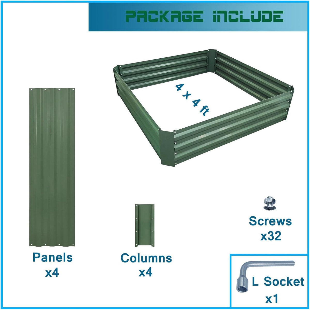 4x4x1ft Metal Raised Garden Bed Kit，Galvanized Garden Bed Box for Vegetables, Flowers, Herbs, and