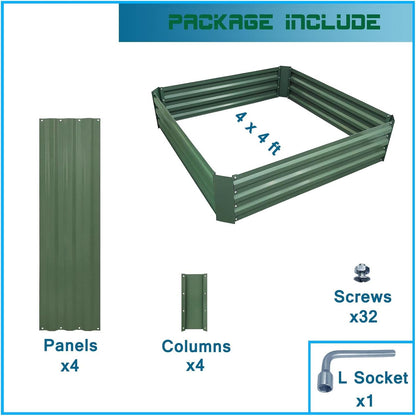 4x4x1ft Metal Raised Garden Bed Kit，Galvanized Garden Bed Box for Vegetables, Flowers, Herbs, and