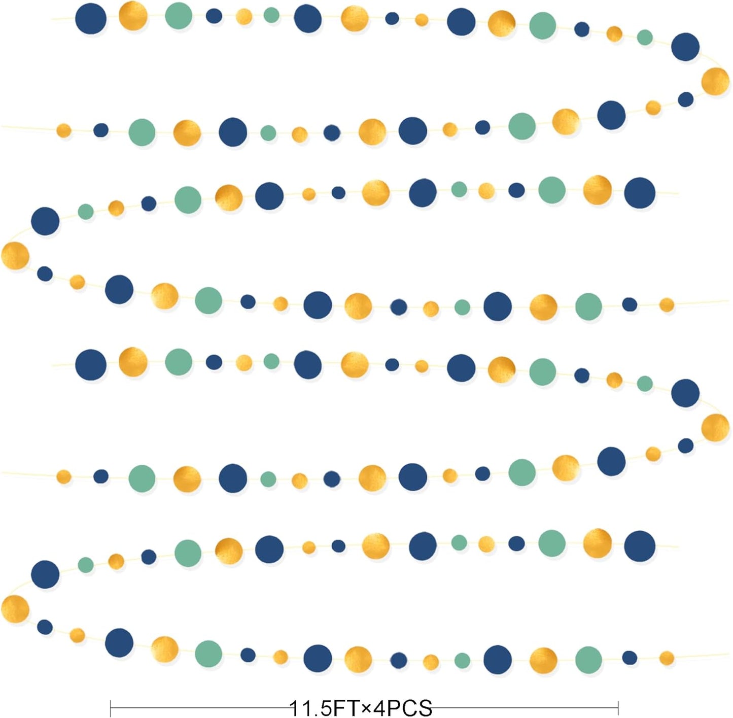 Blue Gold Green Decorations Circle Dots Garland Metallic Gold Navy Blue with Sage Green Hanging