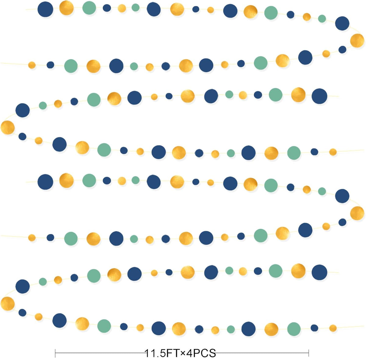 Blue Gold Green Decorations Circle Dots Garland Metallic Gold Navy Blue with Sage Green Hanging