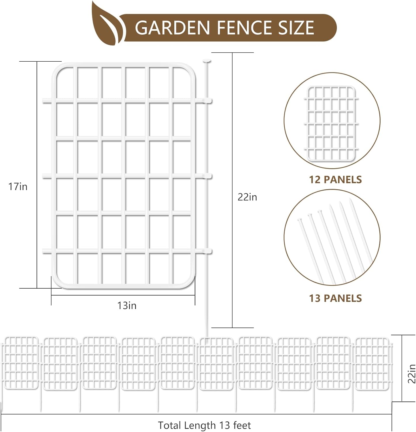 13ft x 17in Garden Fence Animal Barrier, 12 Panels No Dig Fence Border, Rustproof Metal Decorative