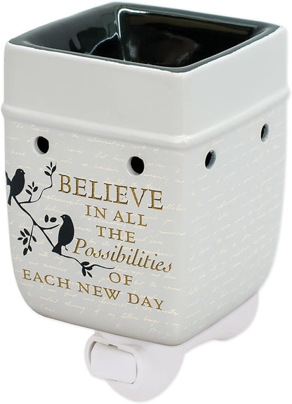 Elanze Designs Birds on a Tree Believe Grey Ceramic Stoneware Electric Plug-in Outlet Wax and Oil