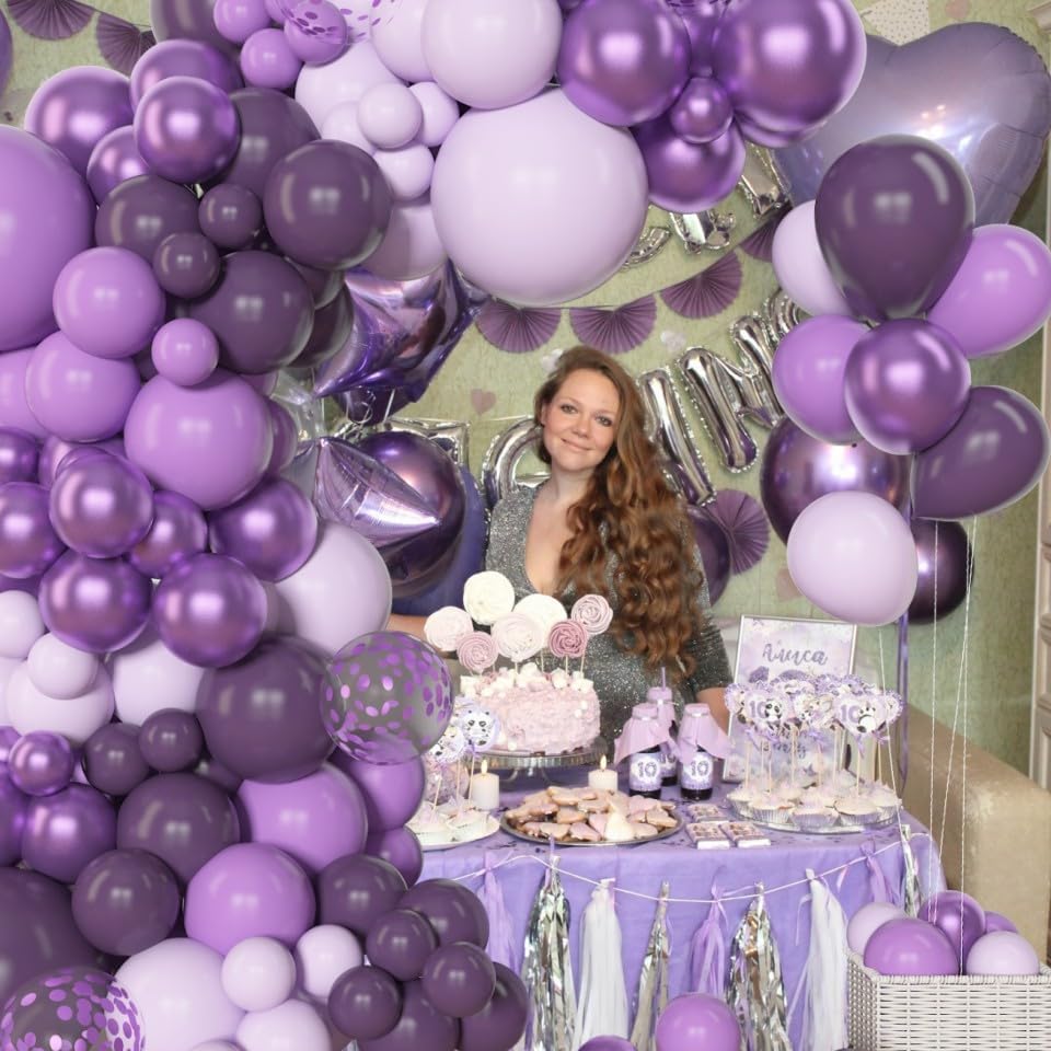 Amandir 153pcs Purple Balloon Garland Arch Kit, Different Sizes 18 12 10 5 inch Lavender Latex