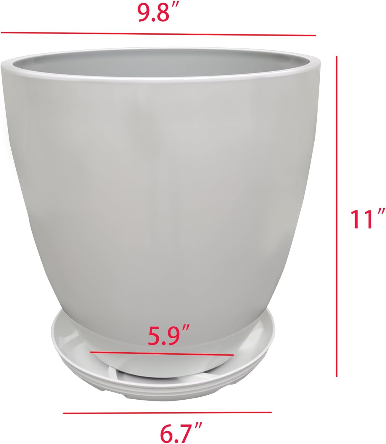 FixtureDisplays® 9.8" Diameter 11" Tall White Plant Pots, Plastic Flower Pots with Drainage Holes