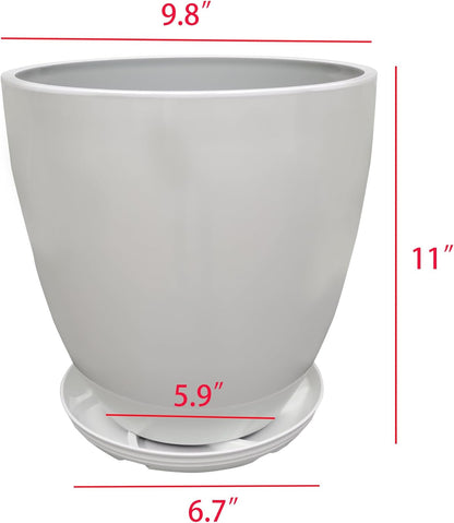 FixtureDisplays® 9.8" Diameter 11" Tall White Plant Pots, Plastic Flower Pots with Drainage Holes