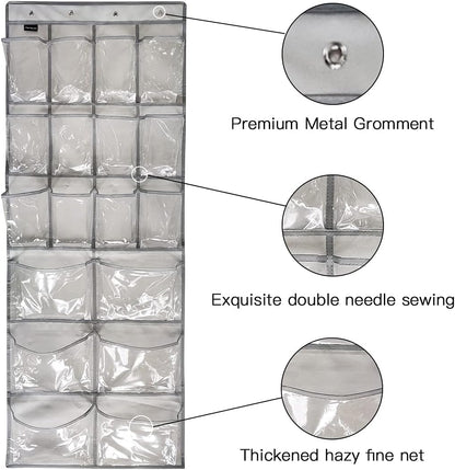 2 Pack Extra Large Hanging Crystal Clear Over Door Shoe Organizers, Closet Shoe Rack Organizer