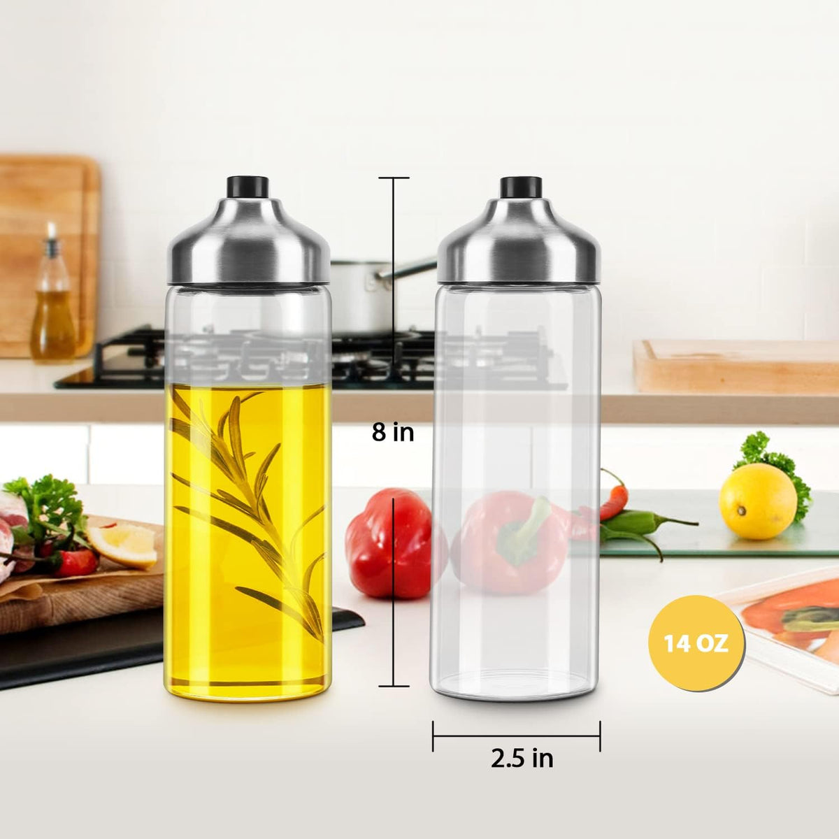 Aelga Olive Oil Dispenser Bottle - Glass Oil Dispenser - Dispenser Bottle for Kitchen with