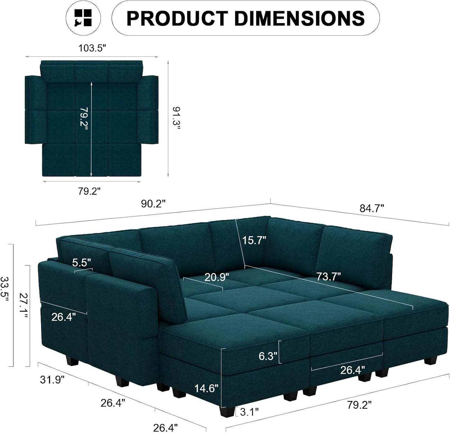 Belffin Modular Sectional Sleeper Sofa Couch with Storage Ottoman Convertible Sectional Couches for