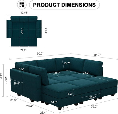 Belffin Modular Sectional Sleeper Sofa Couch with Storage Ottoman Convertible Sectional Couches for