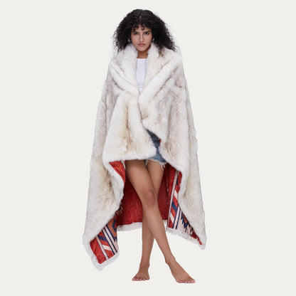 Luxury Plush Faux Fur Throw Blanket with Aztec Pattern, Super Warm, Fuzzy, Elegant, Fluffy