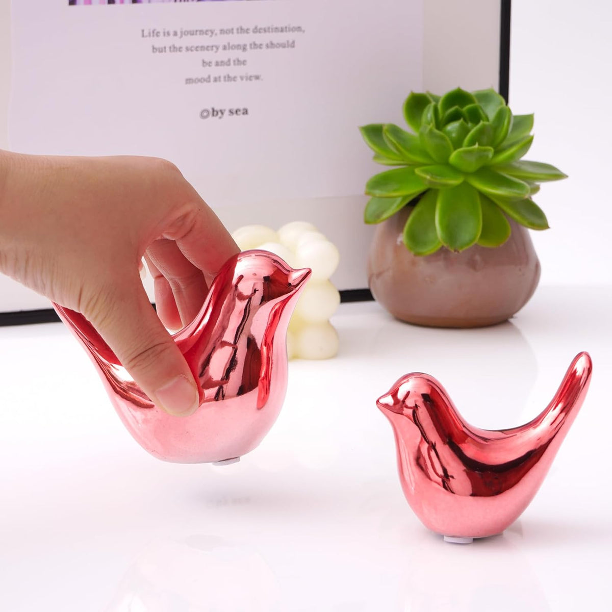 Notakia Small Birds Statues Pink Home Decor Modern Style Decorative Ornaments for Living Room