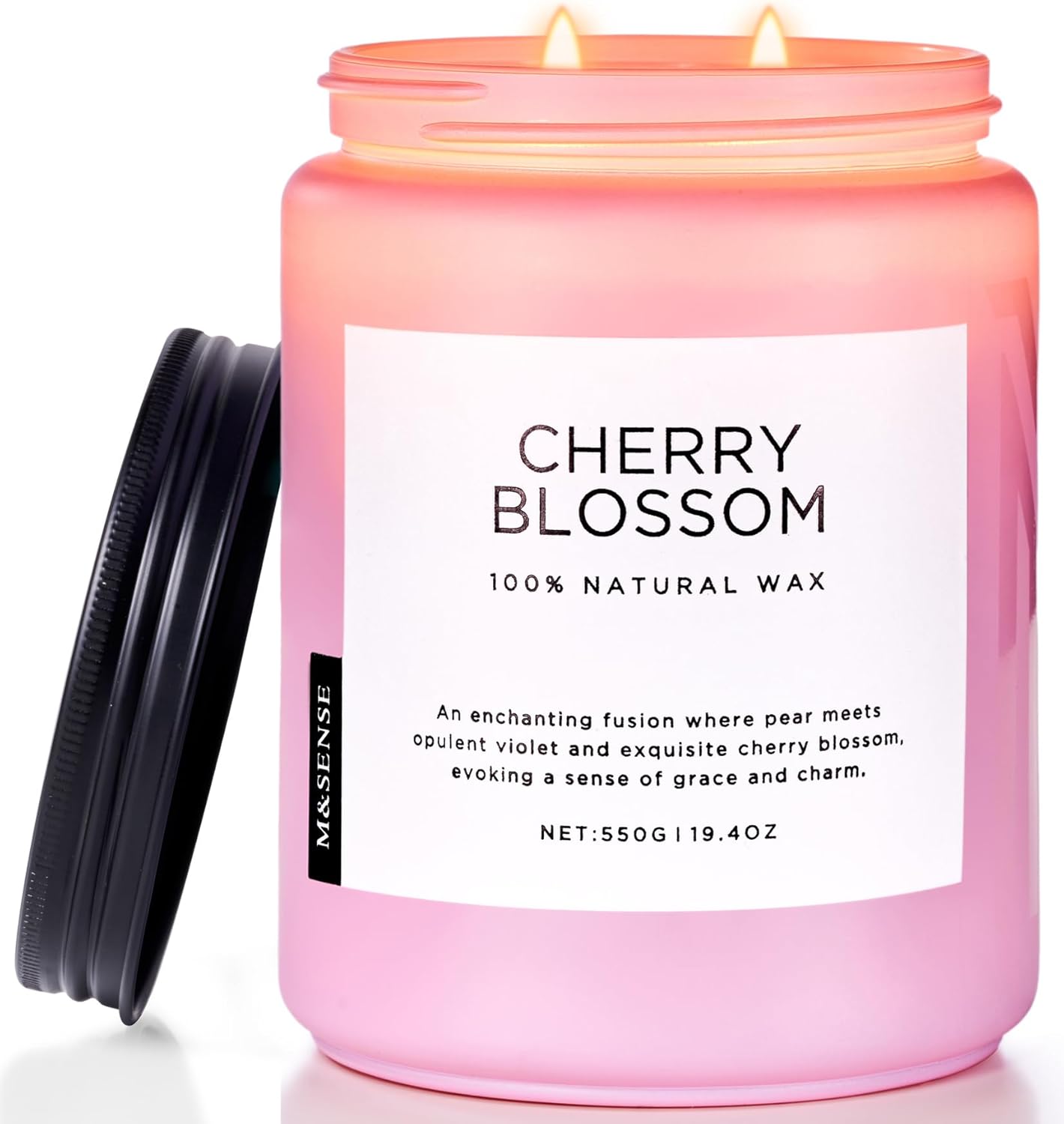 M&SENSE Cherry Blossom Scented Spring Candle, 19.4oz 110 Hours Long Lasting Natural Soy Wax Stress