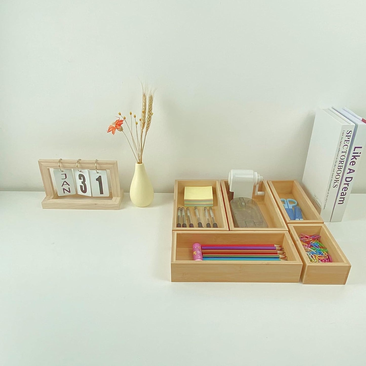 bamboo drawer organizer Set，expandable drawer dividers,wooden storage organizers,large trays for