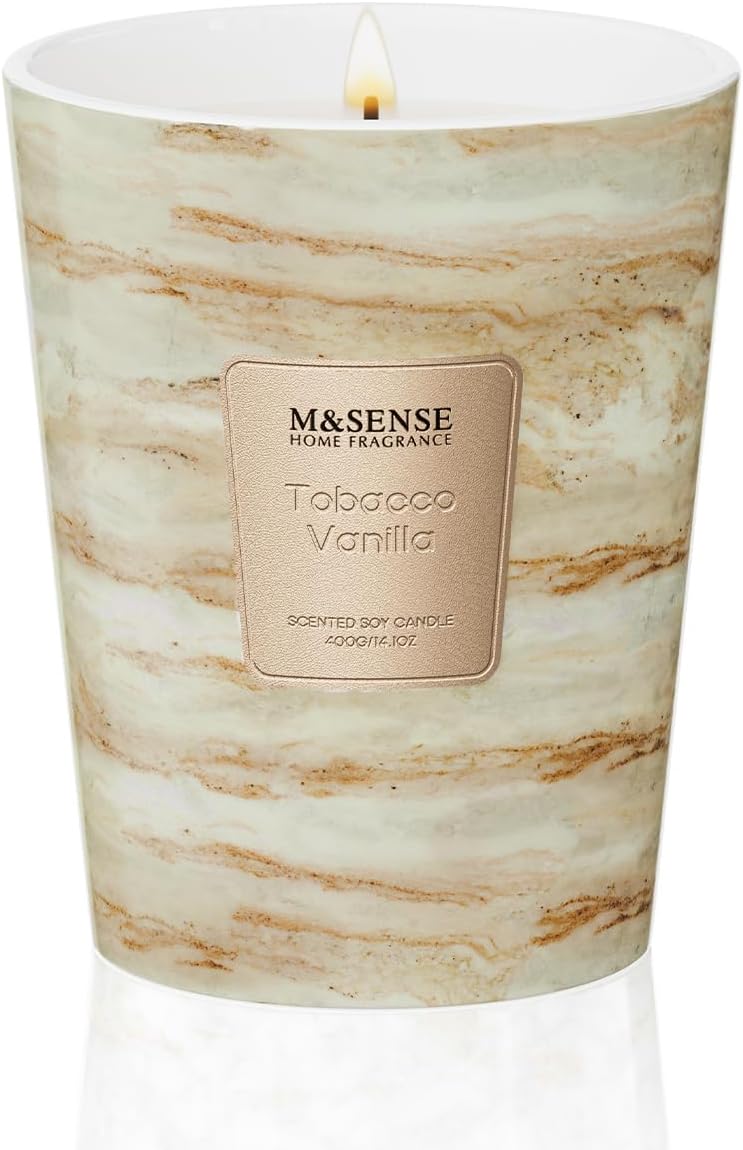 M&SENSE TobaccoVanilla Scented Candles for Home, Lead-Free Wick Highly Scented Jar Candles, 14.1 Oz