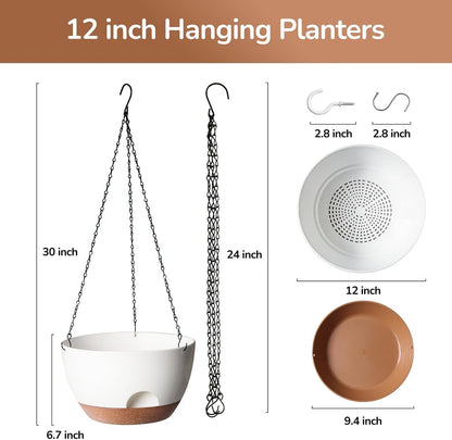 12 Inch Hanging Baskets for Plants Outdoor, Hanging Planters for Indoor Outdoor Plants, Hanging