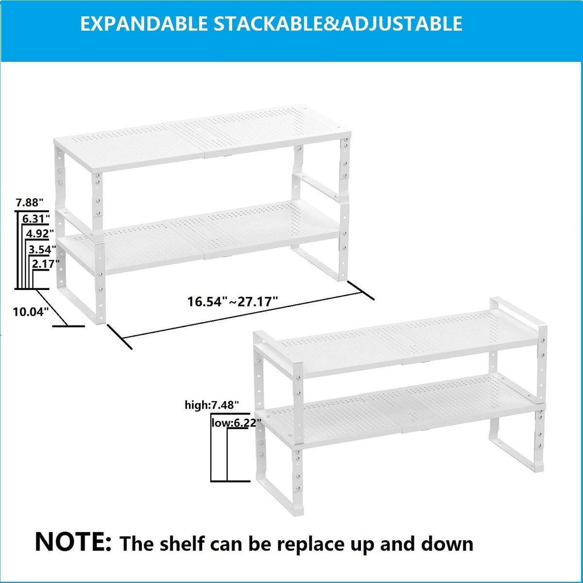 Expandable,Adjustable & Stackable Spice Rack, Cabinet Kitchen Countertop Shelf Organizer,Metal