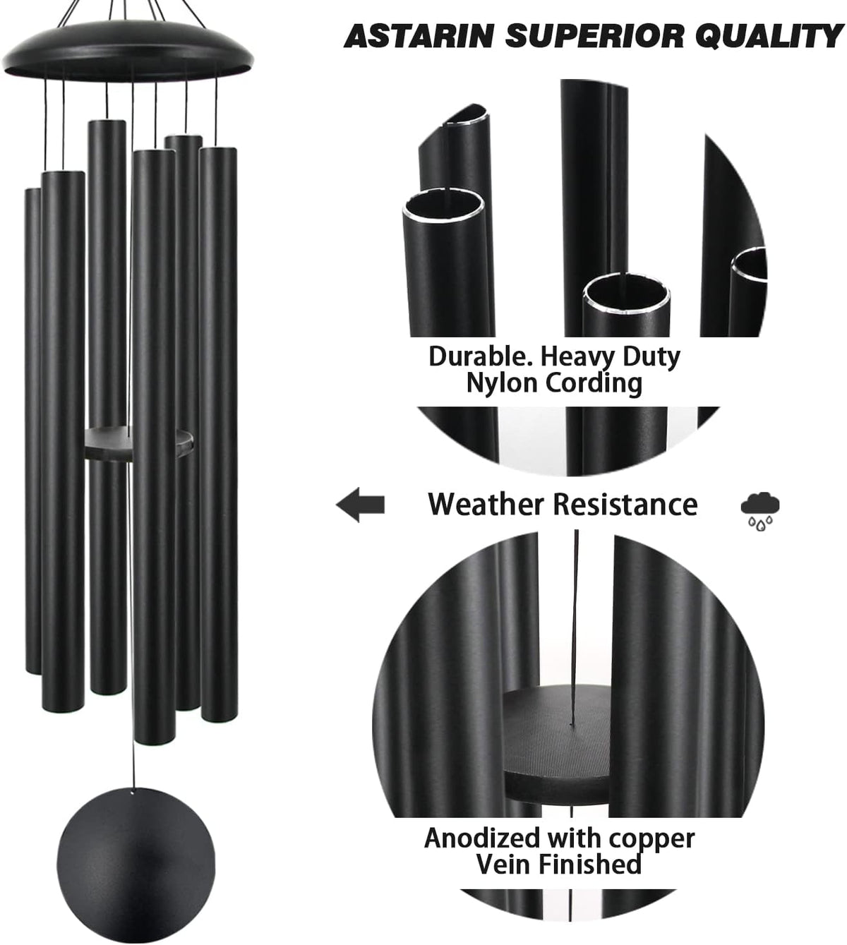 ASTARIN 60" Extra Large Wind Chimes Outside Metal WindChimes with Deep Tone, Outdoor Bass