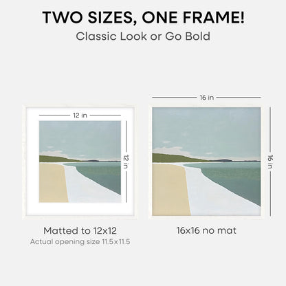 Homeforia 16x16 White Picture Frame, High End Oak 16 x 16 Square Wood Frames with Mat 12 by 12