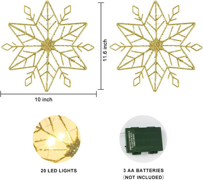 hogardeck Christmas Tree Topper, 10 Inches Lighted Gold Snow Tree Topper, 20 LED Lights Gold