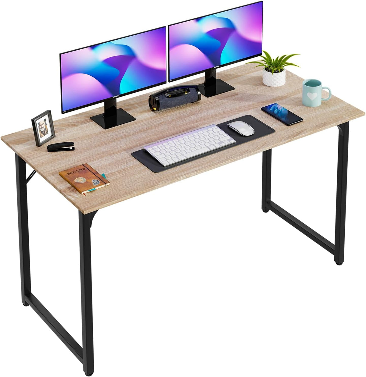 PayLessHere | 47 Inch Computer Desk | Nature | Office Desk with Metal Frame, Adjustable Feet |