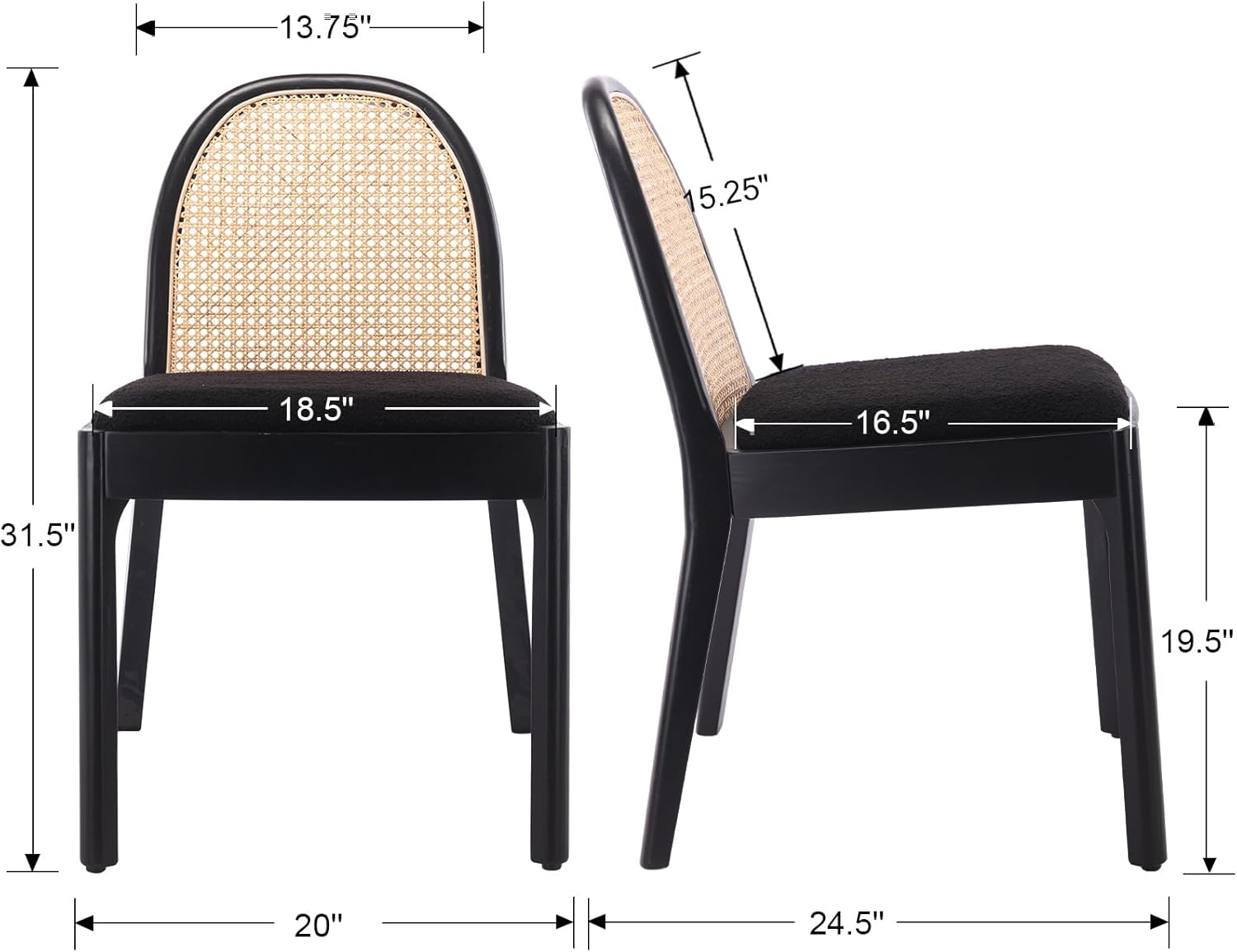 Mid Century Dining Chairs Set of 4, Accent Rattan Sherpa Fabric Side Chairs Kitchen Chair with