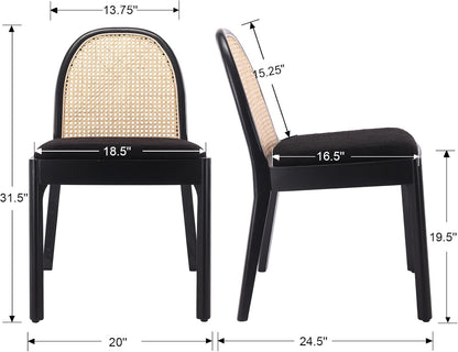 Mid Century Dining Chairs Set of 4, Accent Rattan Sherpa Fabric Side Chairs Kitchen Chair with