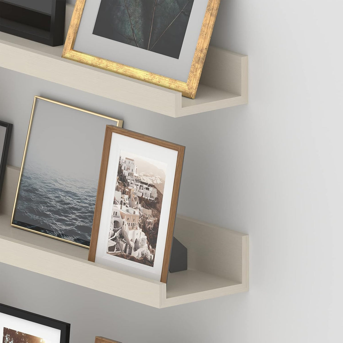 Giftgarden 24 Inch Floating Shelves for Wall, Creamy White Beige Wood-Grain Wooden Shelf Ledge for
