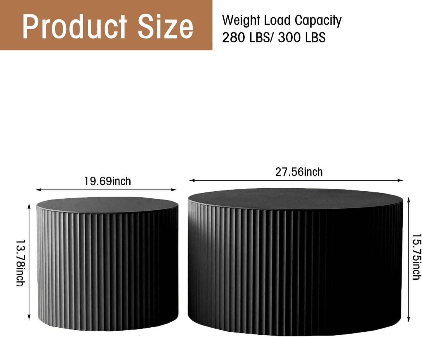 Round Coffee Table Set of 2, Nesting Coffee Table and End Table Set Small Circle Drum Side Table