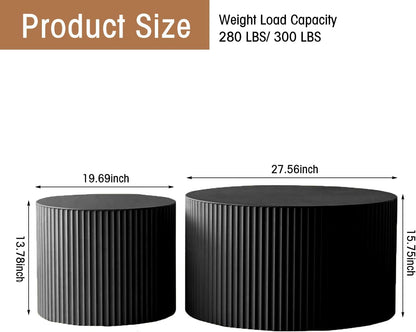 Round Coffee Table Set of 2, Nesting Coffee Table and End Table Set Small Circle Drum Side Table