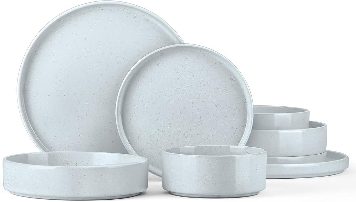 Onader Dinner Plates and Bowls Sets, 8 Pieces Stoneware Dinnerware Service for 2, Gray Ceramic
