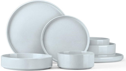 Onader Dinner Plates and Bowls Sets, 8 Pieces Stoneware Dinnerware Service for 2, Gray Ceramic