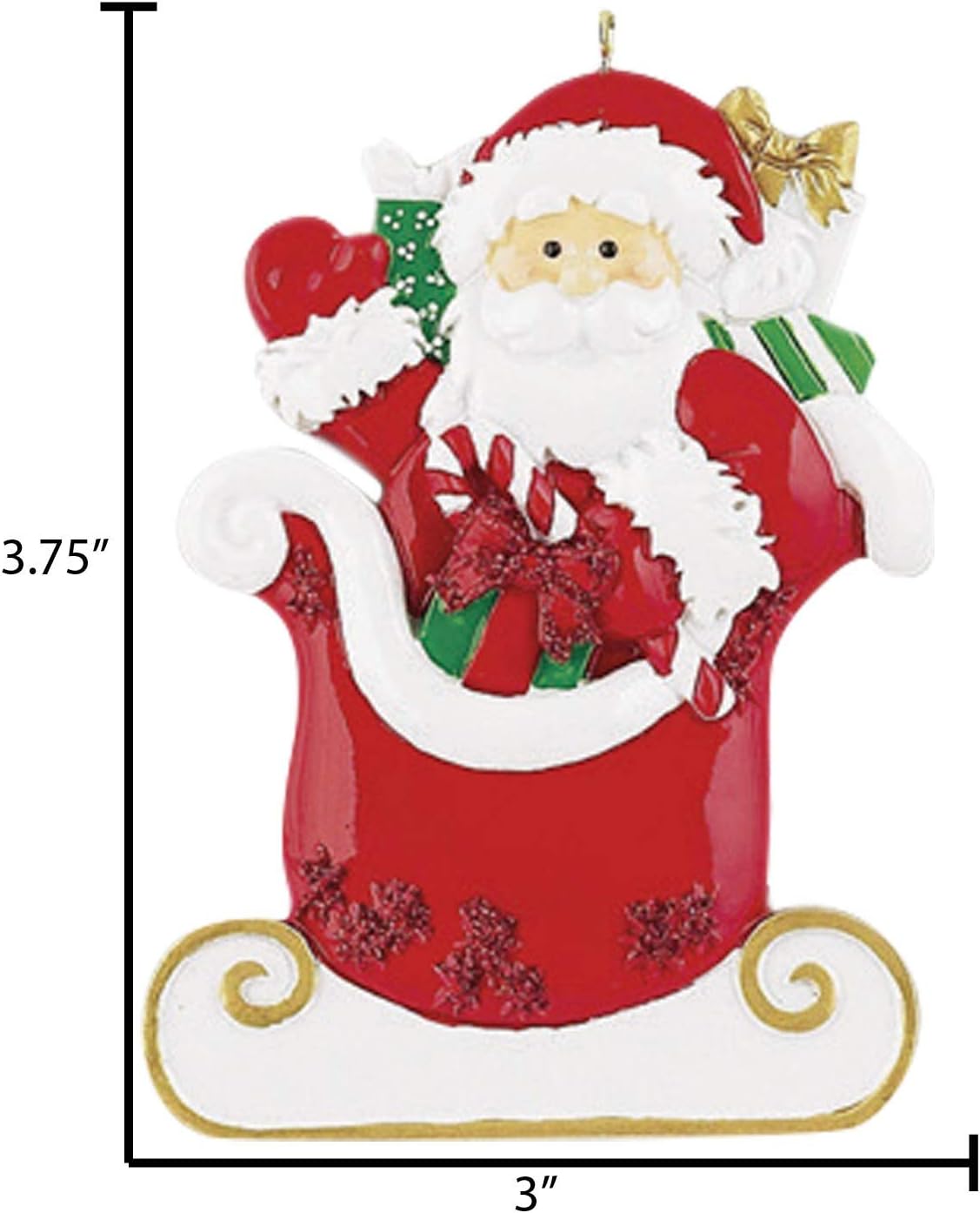 Personalized Santa Ornament 2024 by Elves - Sledding Christmas Figure With Gift Box for Tree