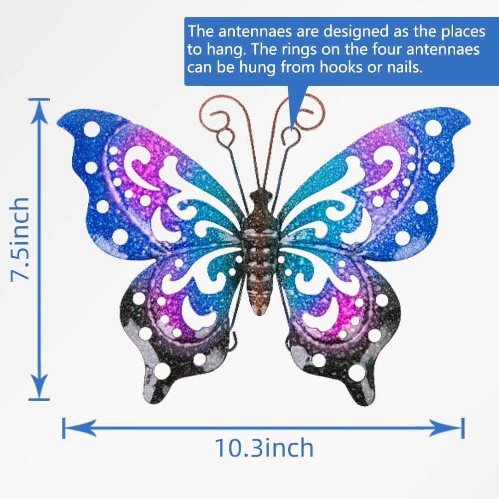 3 Pack Metal Butterfly Wall Decor, Colorful Metal Butterfly Outdoor Wall Art, Hand-Made Outdoor