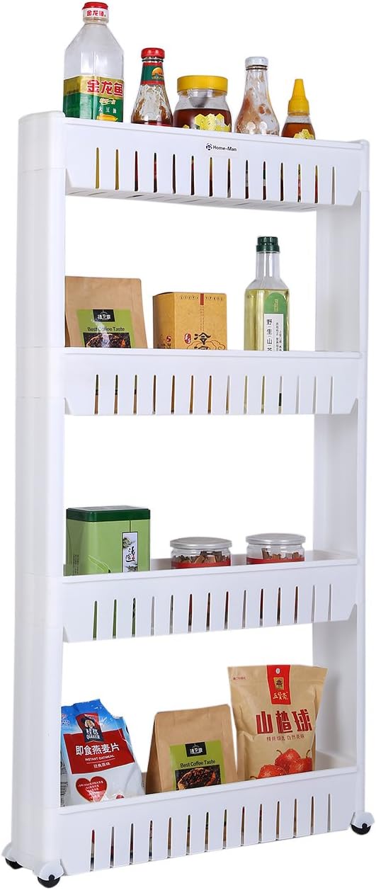 Laundry Room Organizer, Mobile Shelving Unit Organizer with 4 Large Storage Baskets, Gap Storage