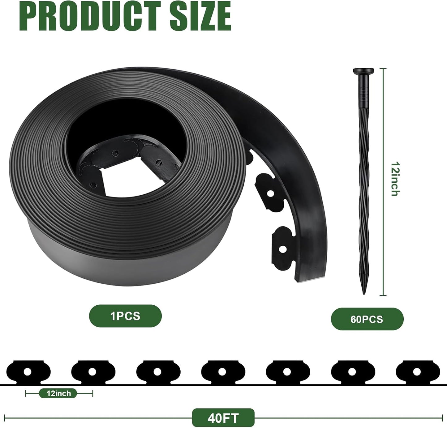 4 in Tall Landscape Edging, 40FT Plastic Garden Border Edging with 60 Anchoring Spikes, Landscape